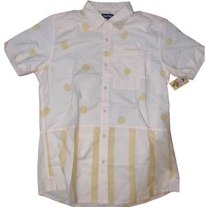 Pink Dolphin Yellow Stripped Polka Dot Button Down Shirt Brand New Mens Large
